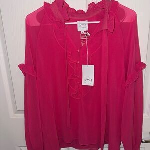 NWT MISA Women's Pink Ruffle Blouse